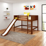 SUGAR CP : Play Loft Beds Full Mid Loft Bed with Slide and Straight Ladder on Front, Panel, Chestnut
