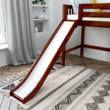 SUGAR CS : Play Loft Beds Full Mid Loft Bed with Slide and Straight Ladder on Front, Slat, Chestnut