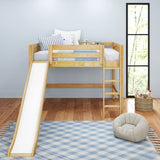 SUGAR NP : Play Loft Beds Full Mid Loft Bed with Slide and Straight Ladder on Front, Panel, Natural