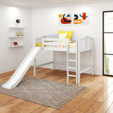 SUGAR WC : Play Loft Beds Full Mid Loft Bed with Slide and Straight Ladder on Front, Curve, White