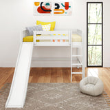 SUGAR WS : Play Loft Beds Full Mid Loft Bed with Slide and Straight Ladder on Front, Slat, White