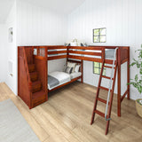TREY XL CP : Multiple Bunk Beds Twin XL High Corner Loft Bunk with Angled Ladder and Stairs on Left, Panel, Chestnut