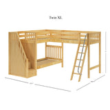 TREY XL NS : Multiple Bunk Beds Twin XL High Corner Loft Bunk with Angled Ladder and Stairs on Left, Slat, Natural