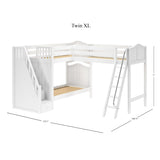 TREY XL WC : Multiple Bunk Beds Twin XL High Corner Loft Bunk with Angled Ladder and Stairs on Left, Curve, Chestnut