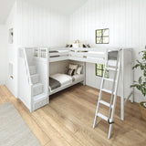 TREY XL WP : Multiple Bunk Beds Twin XL High Corner Loft Bunk with Angled Ladder and Stairs on Left, Panel, Chestnut