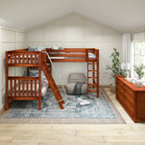 TRIO XL CS : Multiple Bunk Beds Twin XL High Corner Loft Bunk Bed, Slat, Chestnut