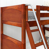 TROIKA XL CP : Multiple Bunk Beds Twin XL High Corner Loft Bunk with Angled Ladder and Stairs on Right, Chestnut, Panel