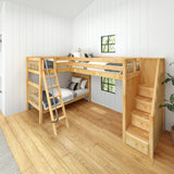 TROIKA XL NS : Multiple Bunk Beds Twin XL High Corner Loft Bunk with Angled Ladder and Stairs on Right, Slat, Natural