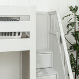 TROIKA XL WP : Multiple Bunk Beds Twin XL High Corner Loft Bunk with Angled Ladder and Stairs on Right, White, Panel