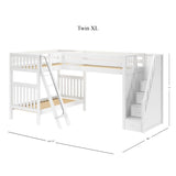 TROIKA XL WS : Multiple Bunk Beds Twin XL High Corner Loft Bunk with Angled Ladder and Stairs on Right, Slat, White